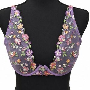 Cosabella Abrima Underwire Bra Himalayan Sky Purple Floral Embroidered 36B NWT
